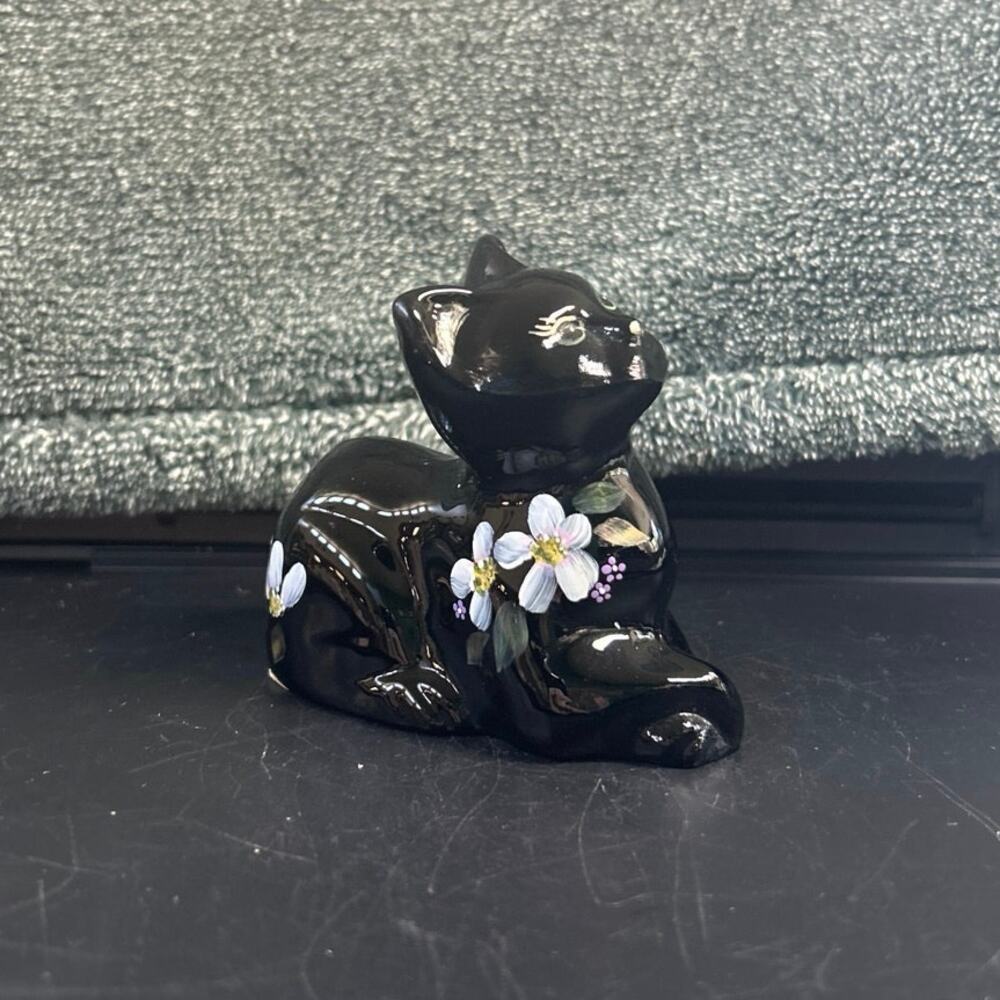 Fenton Lennox Black “Perky Cat” Hand Painted Signed by Artist - Picture 2 of 11